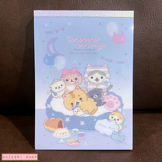 สมุดฉีก Corocoro Coronya Sleepover Party แบบสีฟ้า ขนาด 14.8 x 10.5 ซม. มี 4 ลาย รวม 100 แผ่น