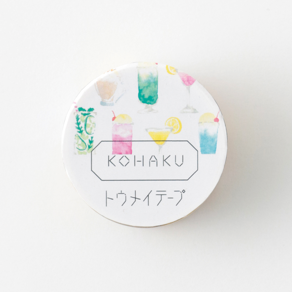 Kohaku Toumei Masking Tape ลาย Drinks ขนาด 2 ซม. x 4 ม. เป็นพลาสติกใสพิมพ์ลาย ใช้ตกแต่งสิ่งของได้ หนา ทนทาน