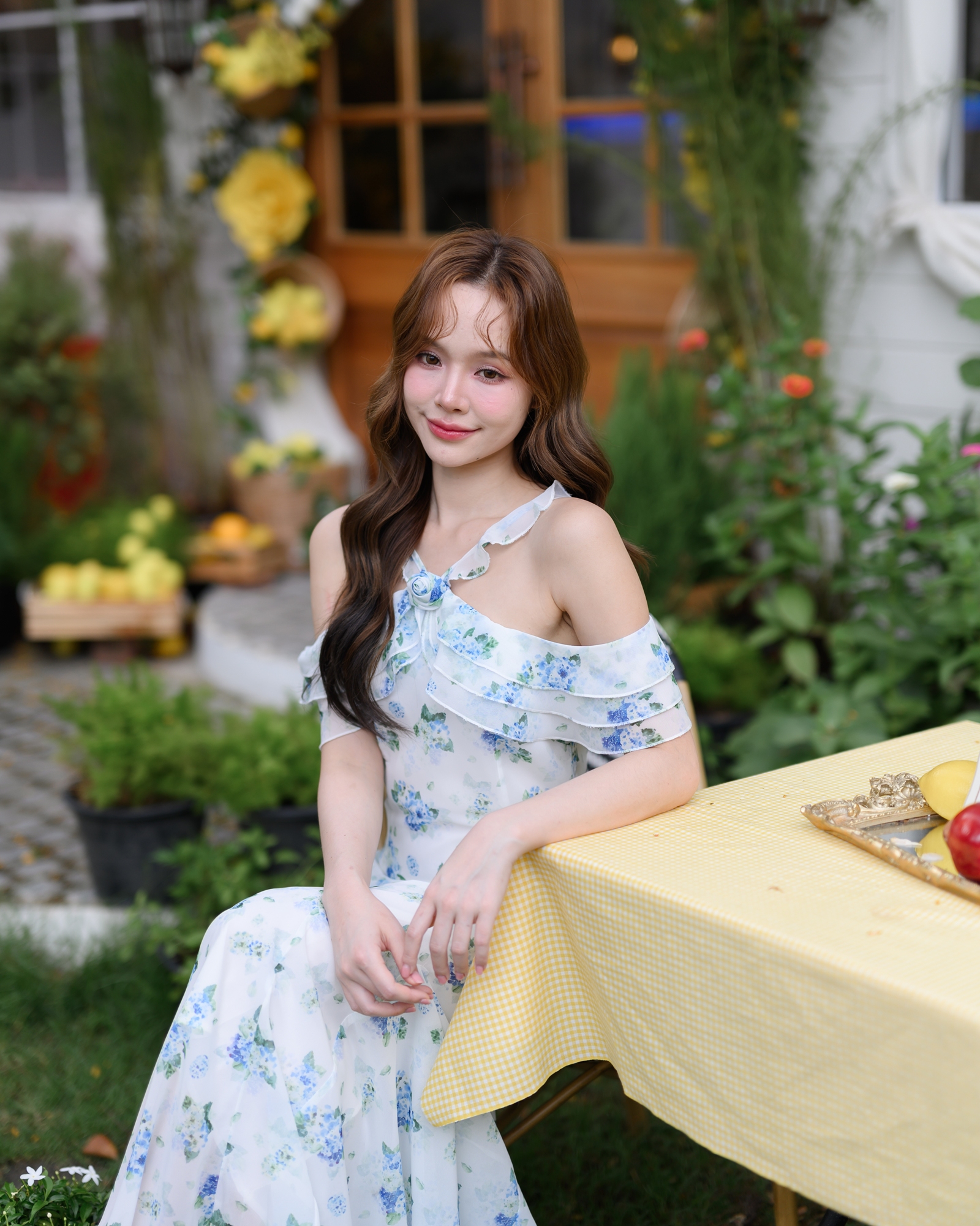 Hydrangea Off-Shoulder Maxi Dress