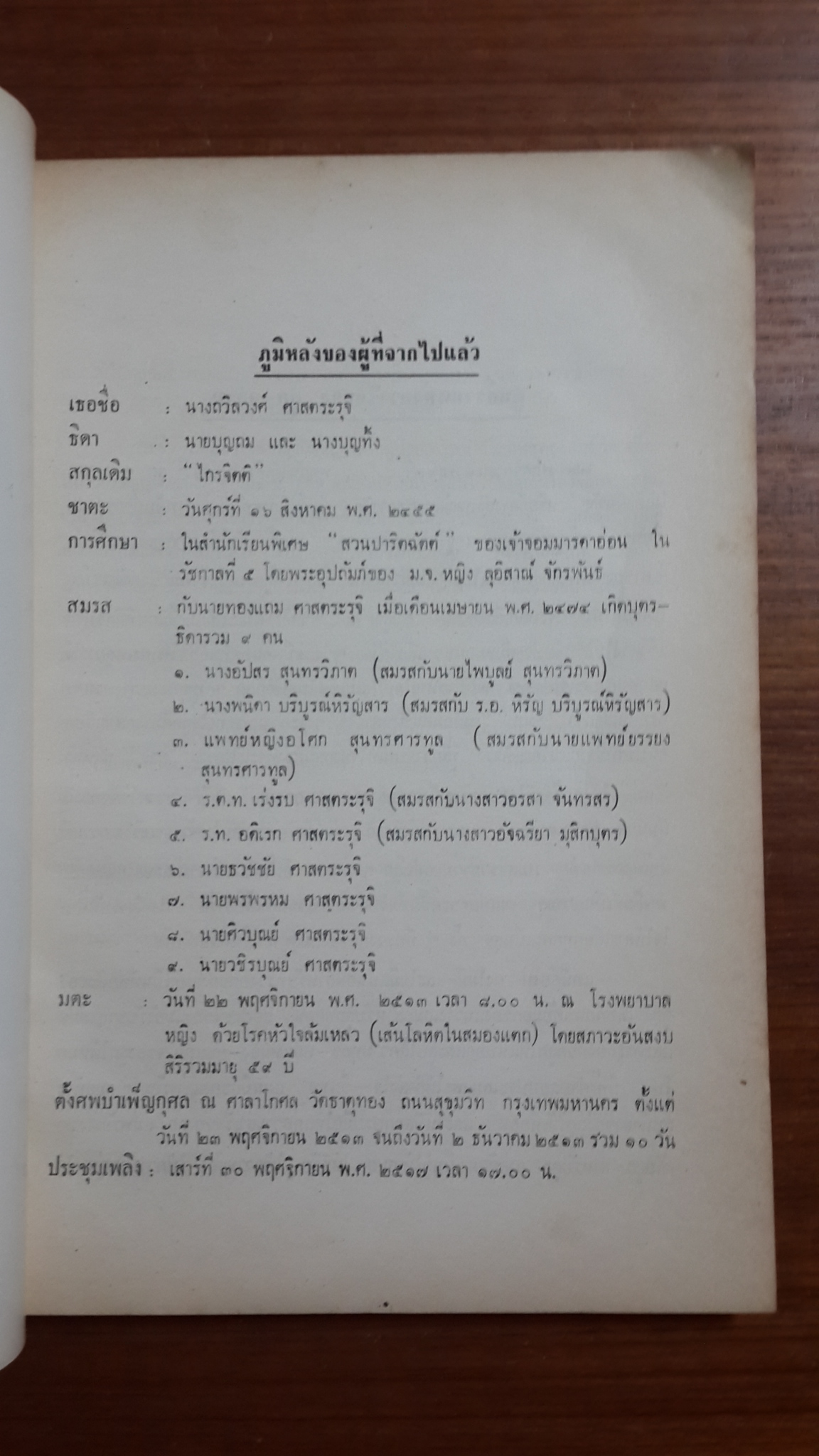 อันเนื่องมาจากวิชาการ พรหมศาสตร์ : อนุสรณ์ในงานฌาปนกิจศพ ถวิลวงศ์ ศาสตระรุจิ (มีตราห้องสมุด)