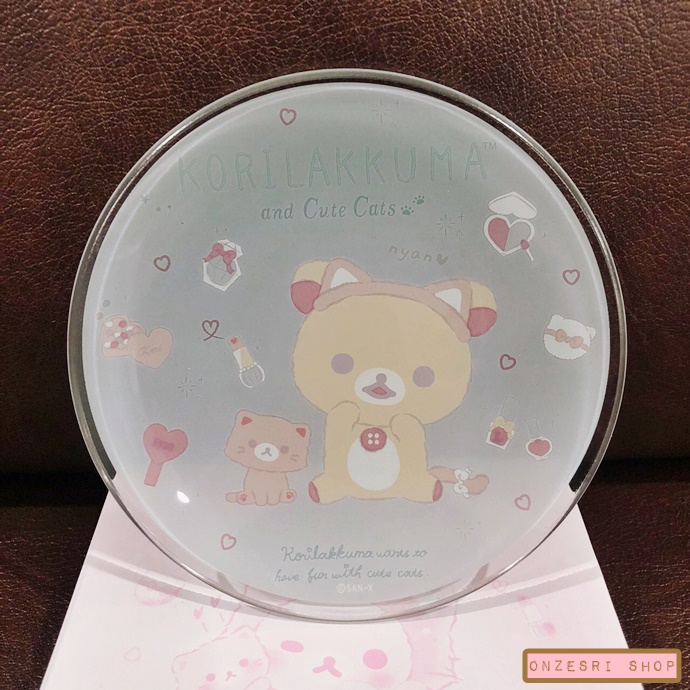 จานเล็ก Korilakkuma and Cute Cats Accessory Tray แบบใส่หูแมว เป็นแก้ว ใส่ของเล็กน้อย ใส่ขนม เครื่องประดับได้ ขนาด 10.5 x 10.5 ซม.