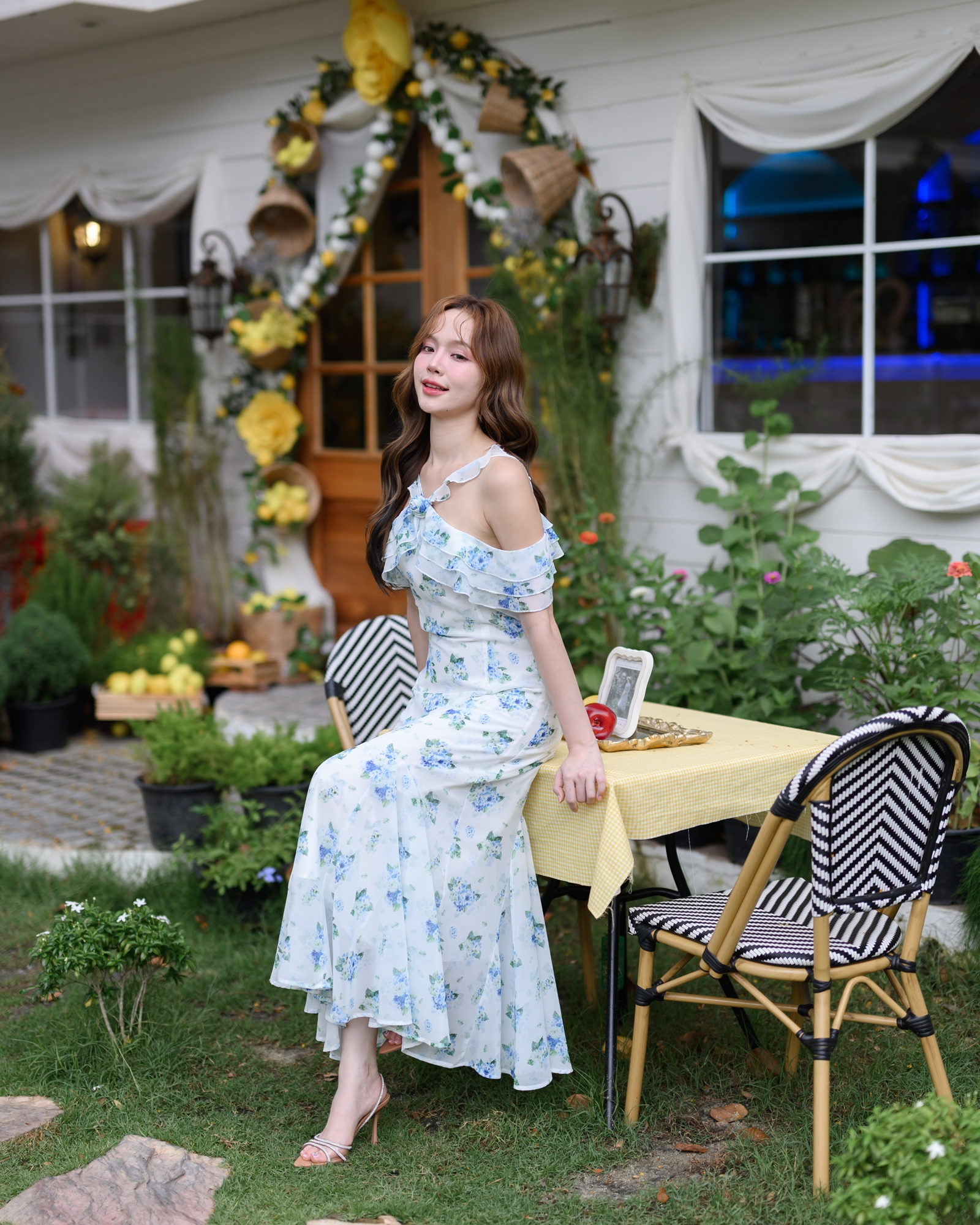 Hydrangea Off-Shoulder Maxi Dress