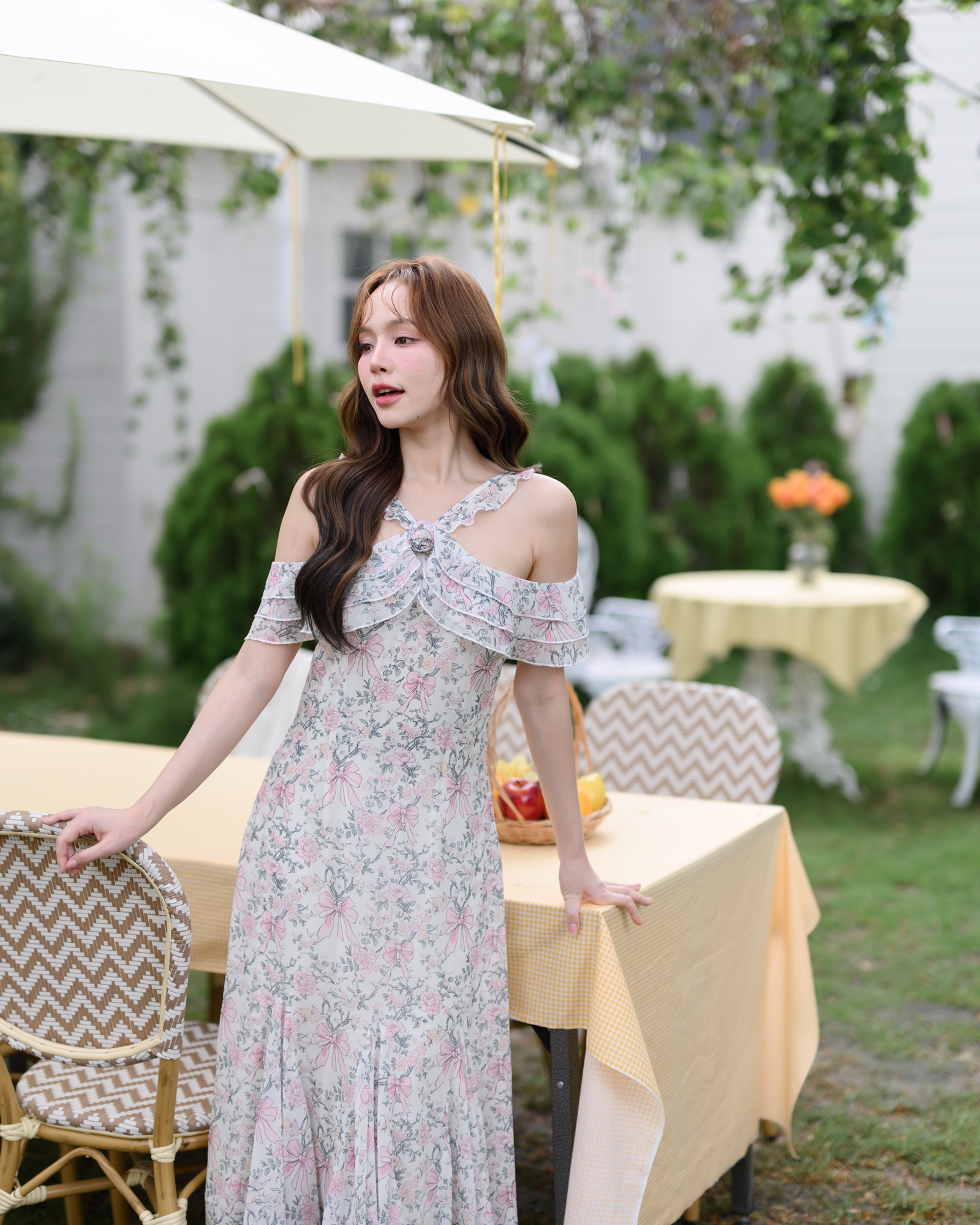 Coquette Bow Off-Shoulder Maxi Dress