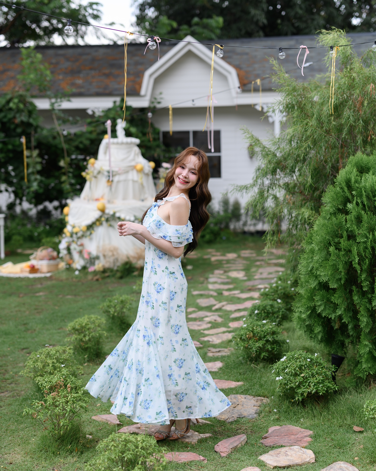 Hydrangea Off-Shoulder Maxi Dress