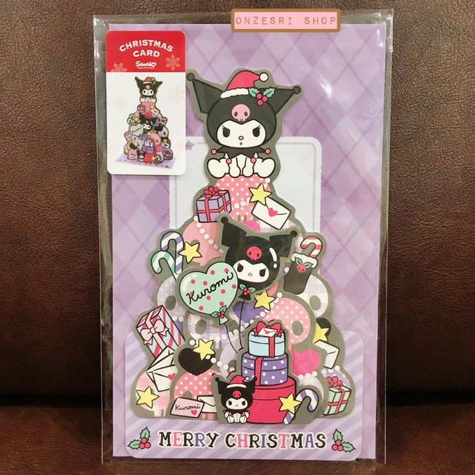 Sanrio Christmas Pop Up Card From Japan การ์ดอวยพรลาย Kuromi กางออกมาเป็นต้นคริสต์มาสได้น่ารัก ขนาด 18.8 x 13 x 7.2 ซม.