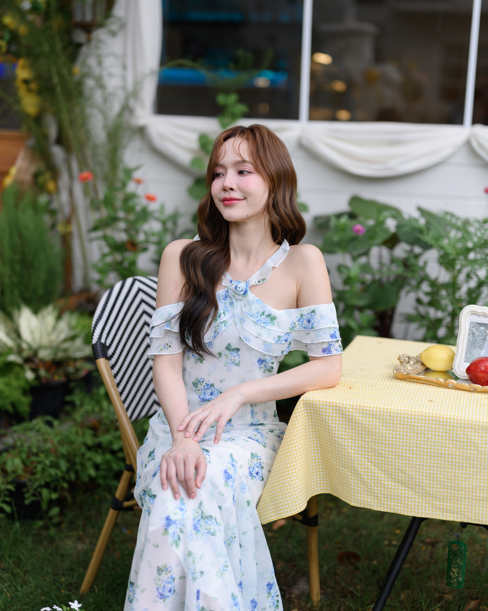 Hydrangea Off-Shoulder Maxi Dress