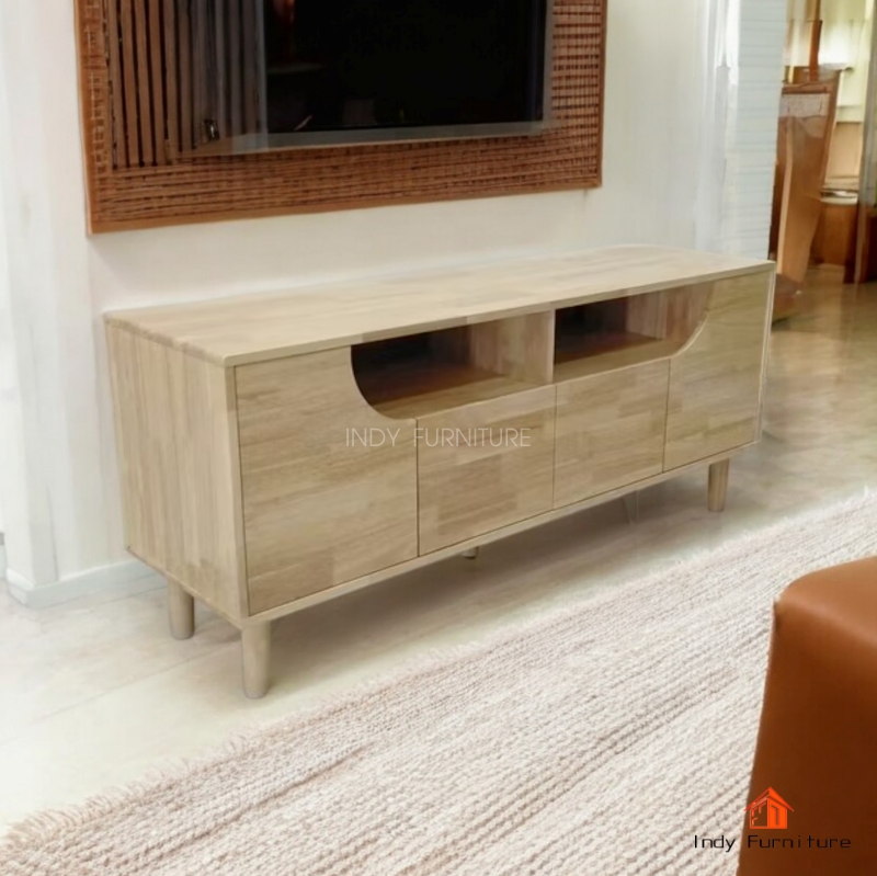 ตู้อเนกประสงค์ ชั้นวางทีวีไม้ยางพารา รุ่น Racha-B140SP สีธรรมชาติ