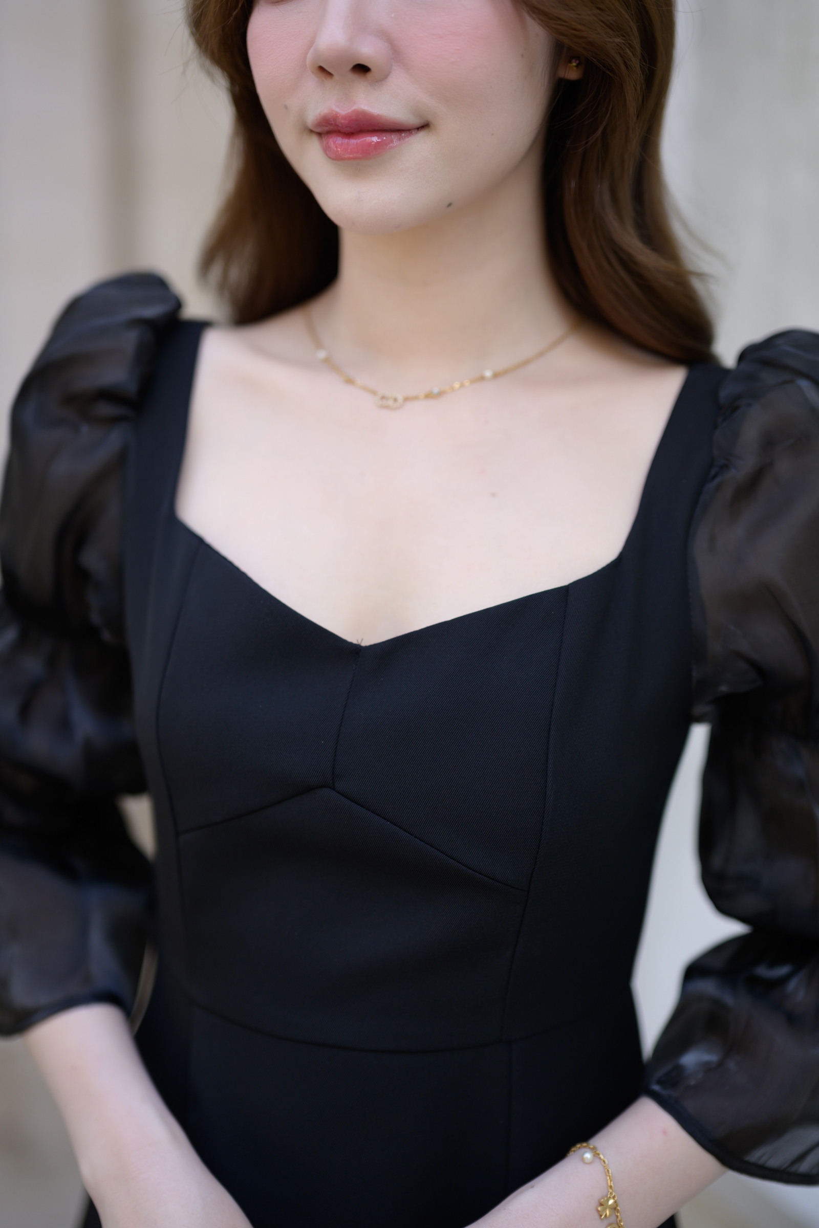 Evie Organza Puff Dress เดรสแขนพัฟ: สีดำ [Made by Pastel Time]