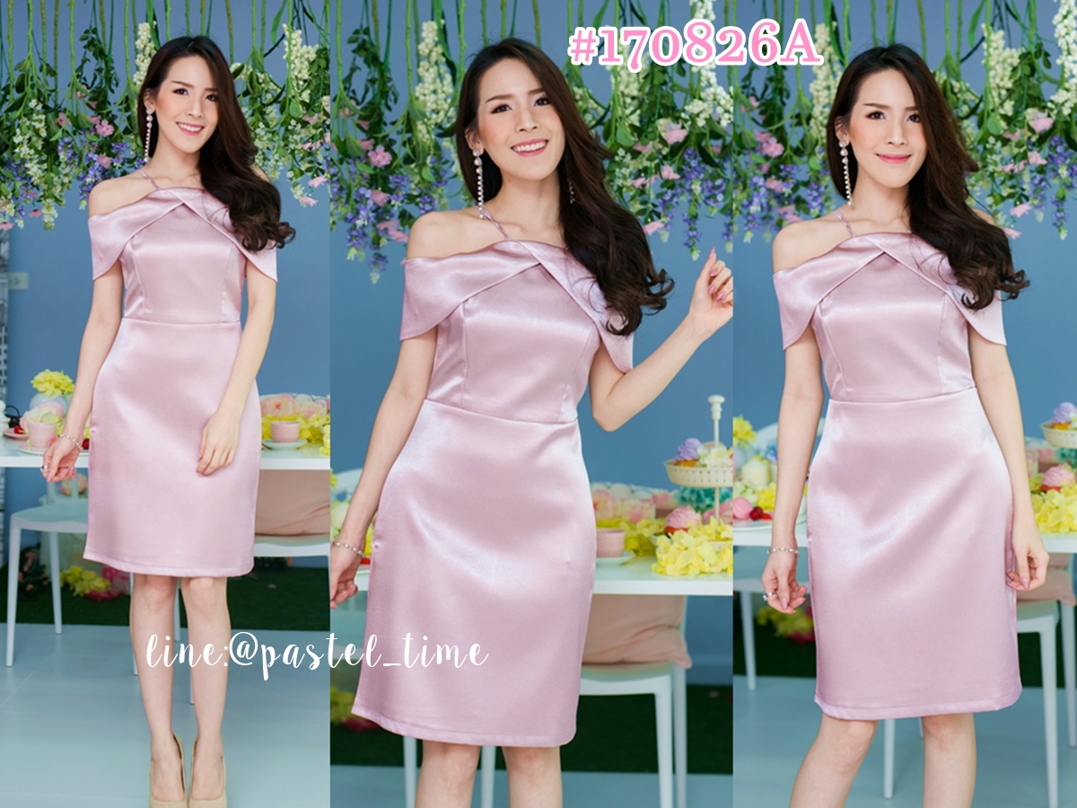 Feminist Silk Satin Dress – Pink : สีกลีบบัว