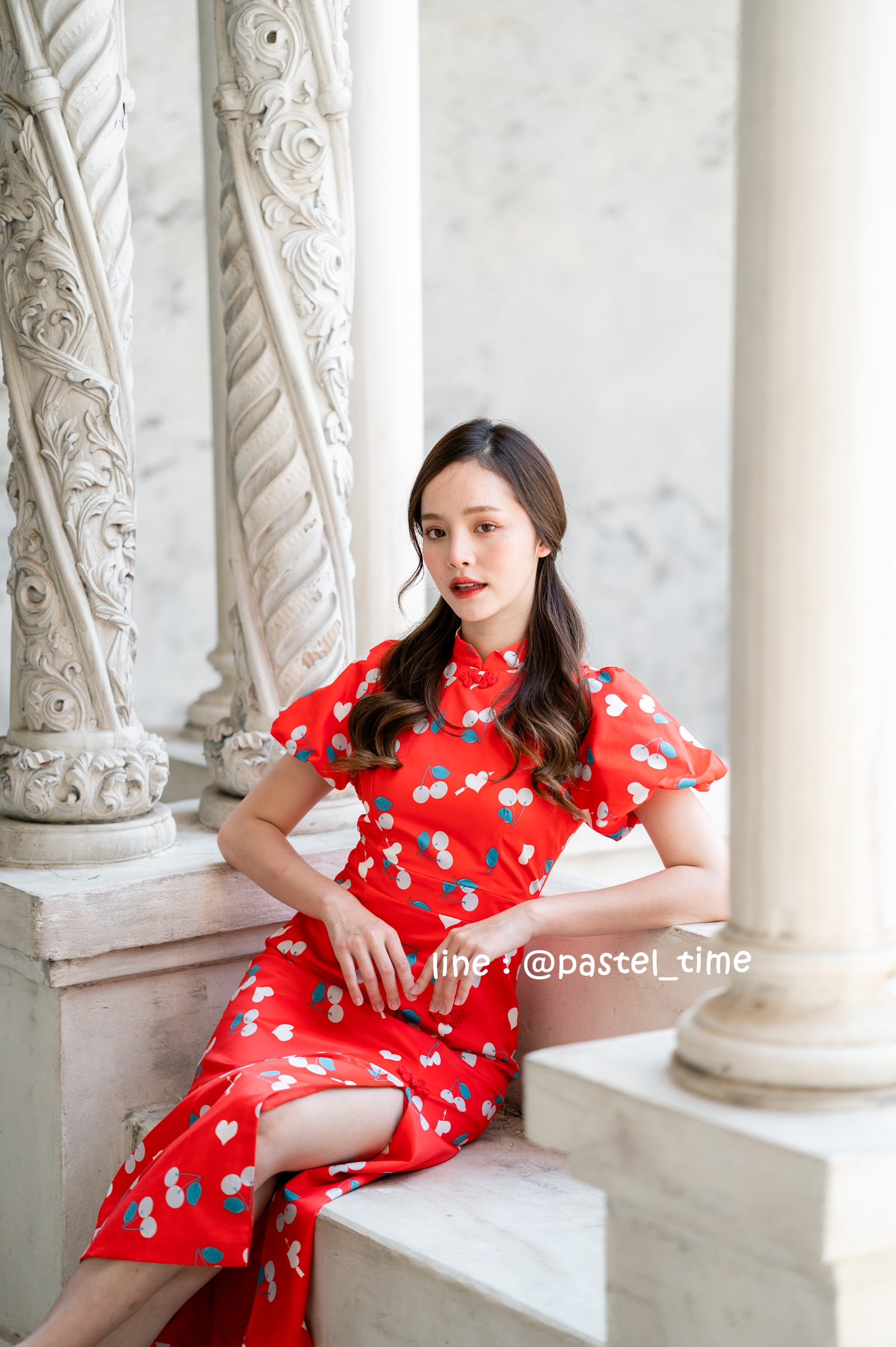 Cherry Ang Pao Dress เดรสกี่เพ้าคอจีนสีแดง