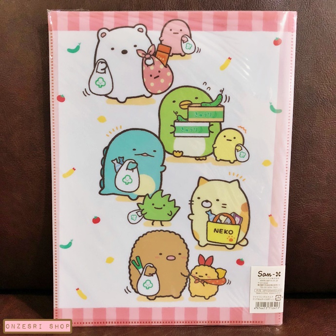 แฟ้ม A4 ลาย Sumikko Gurashi Tempura สีชมพูขาว ด้านในใส่เอกสารได้สองด้านซ้ายขวา เป็นแบบ pocket ใส่ได้ 10 ช่อง
