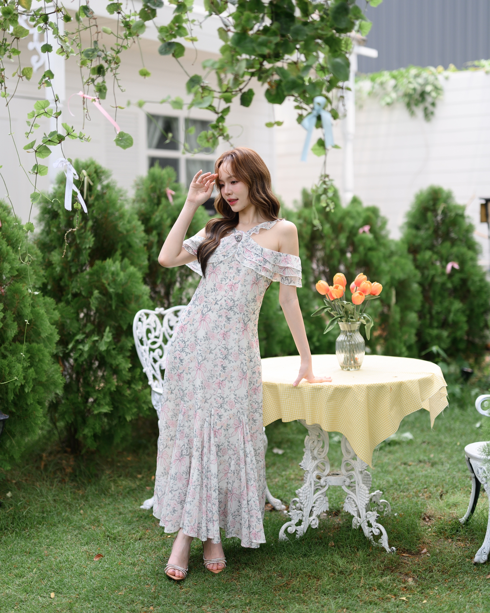 Coquette Bow Off-Shoulder Maxi Dress