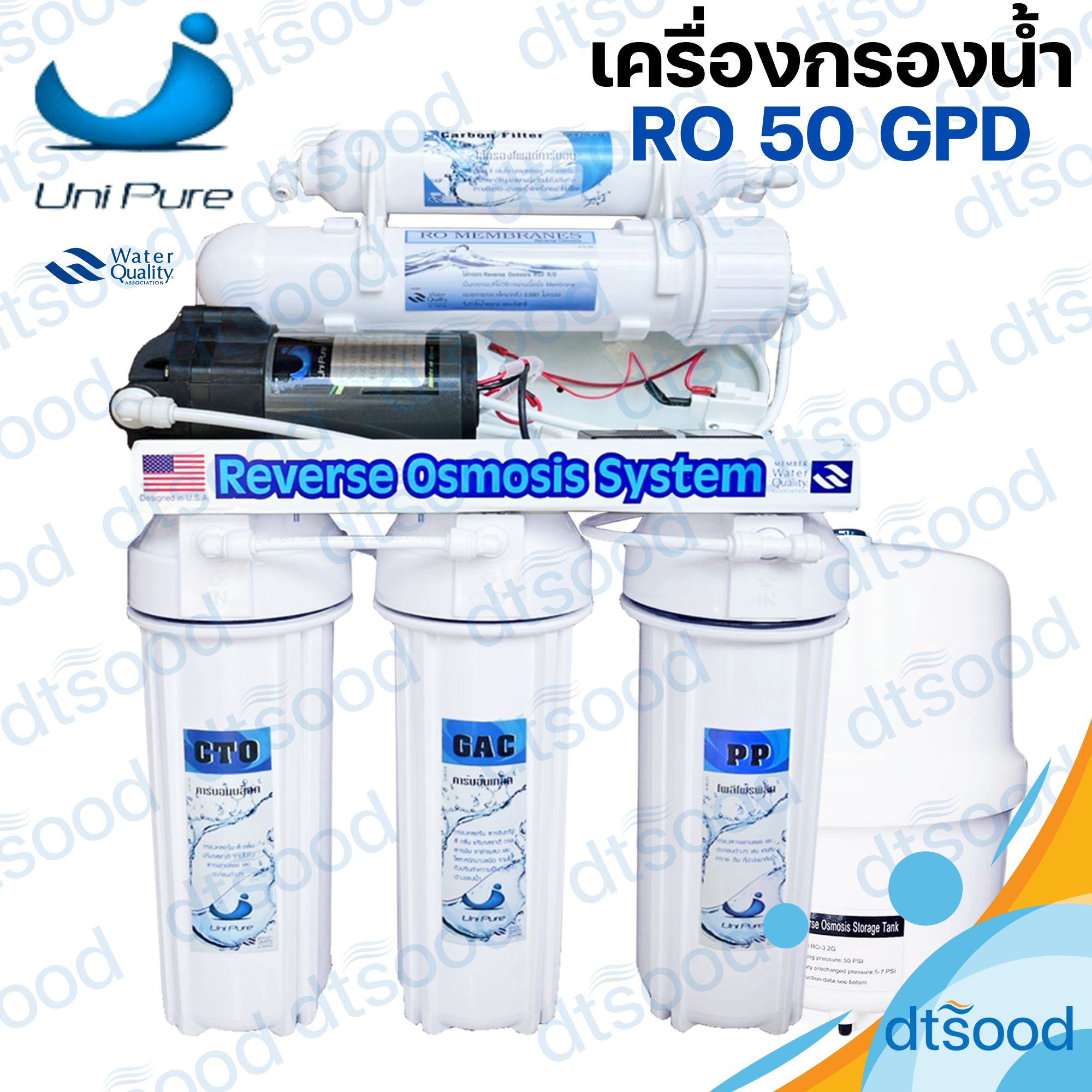 Unipure เครื่องกรองน้ำดื่ม 5 ขั้นตอน ระบบRO ขนาด 50GPD ครบชุดพร้อมใช้งาน