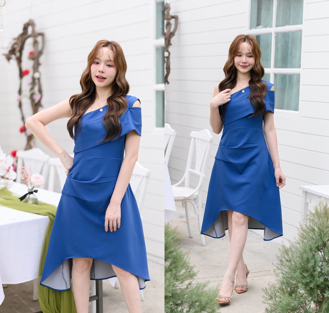 Claudia Asymmetric Dress : สีน้ำเงิน [Made by Pastel Time]