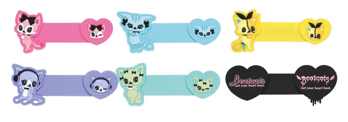 Sanrio Characters Beatcats Rubber Band ขนาดกว้าง 10.2 ซม. เป็นที่รัดเก็บสายหูฟัง หรืออื่น ๆ ทำจากยาง ด้านหลังมีกระดุมเหล็กติด มี 6 แบบให้เลือก