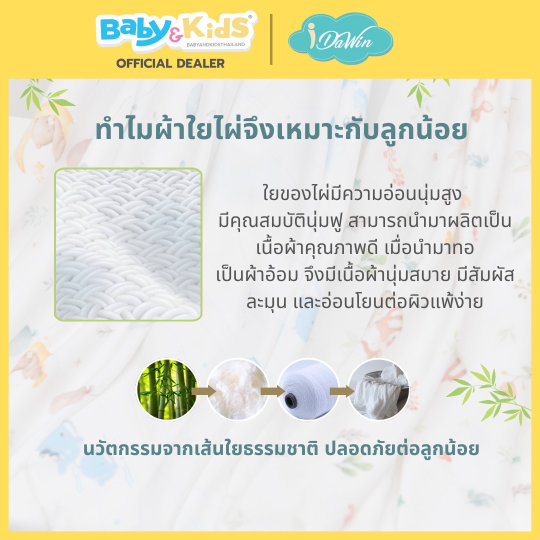 Idawin ผ้าอ้อมผ้าใยไผ่ 100% Size 30" x 30" นิ้ว บรรจุ / 3 ผืน ลาย Forest