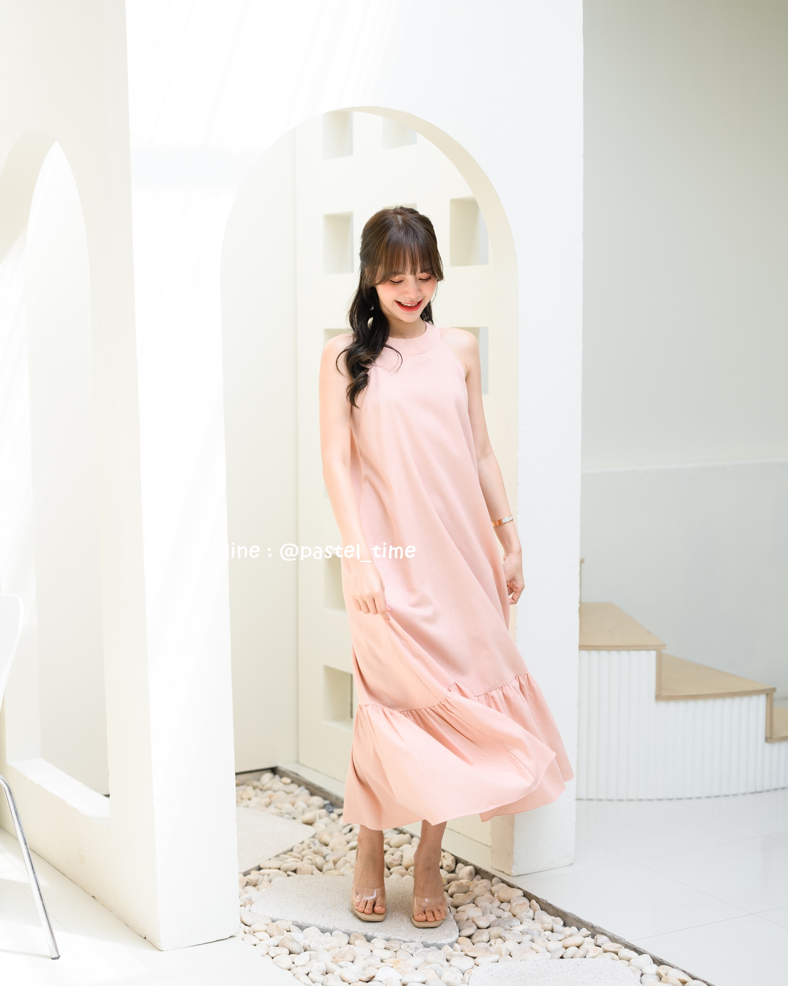 Clio Vest Linen Maxi dress - สีชมพู
