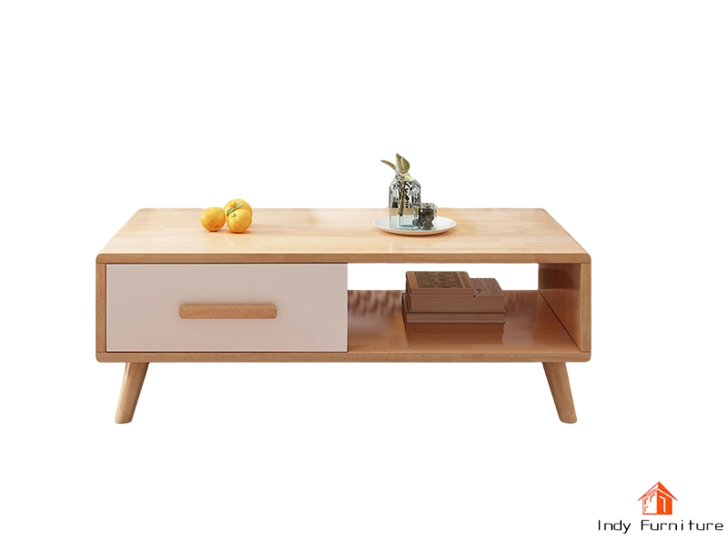 ตู้วางทีวีไม้ยางพารา รุ่น Dora สีธรรมชาติ/บานขาว