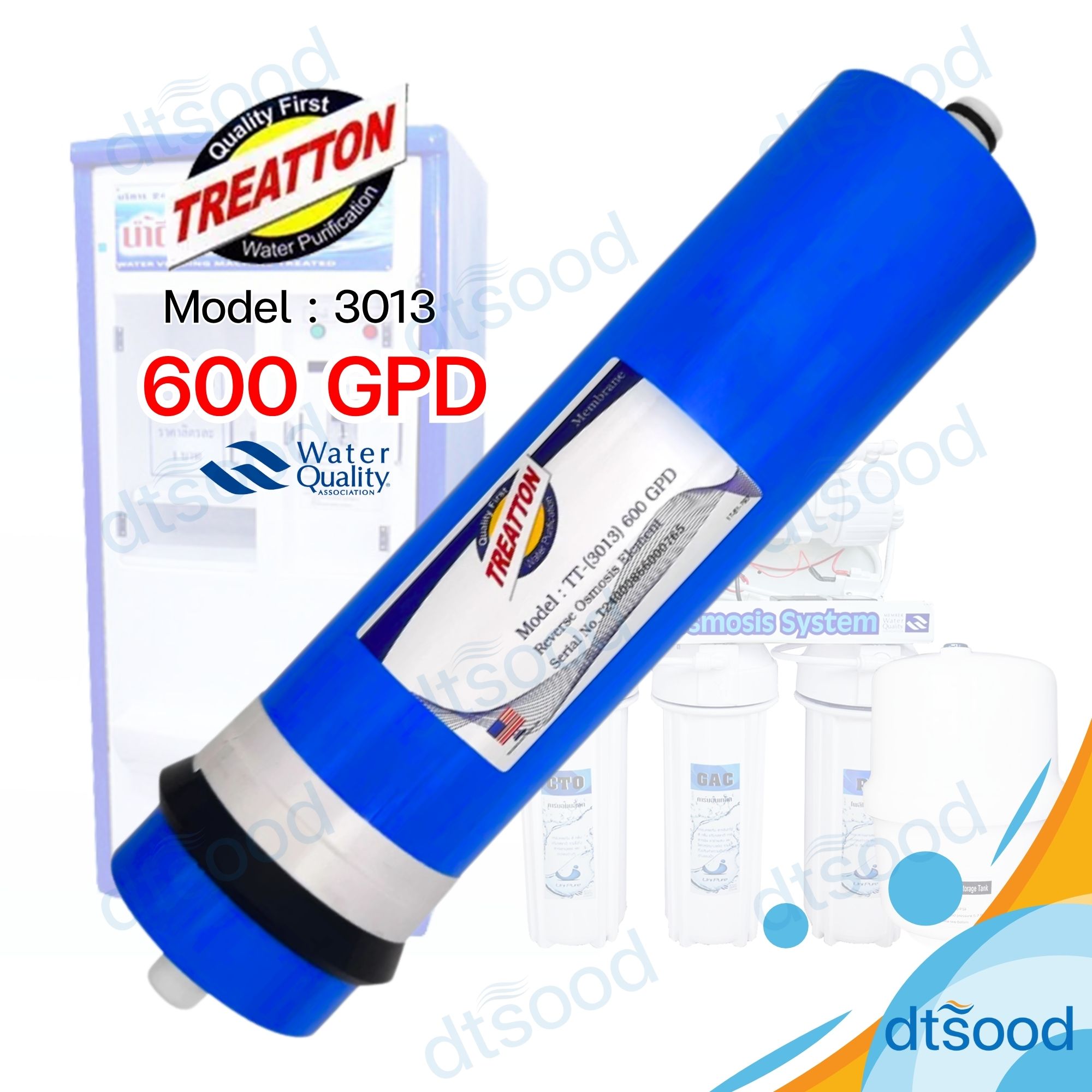 ไส้กรองน้ำ RO Membrane ขนาด 600 GPD ยี่ห้อ Treatton กรองละเอียด 0.0001 ไมครอน