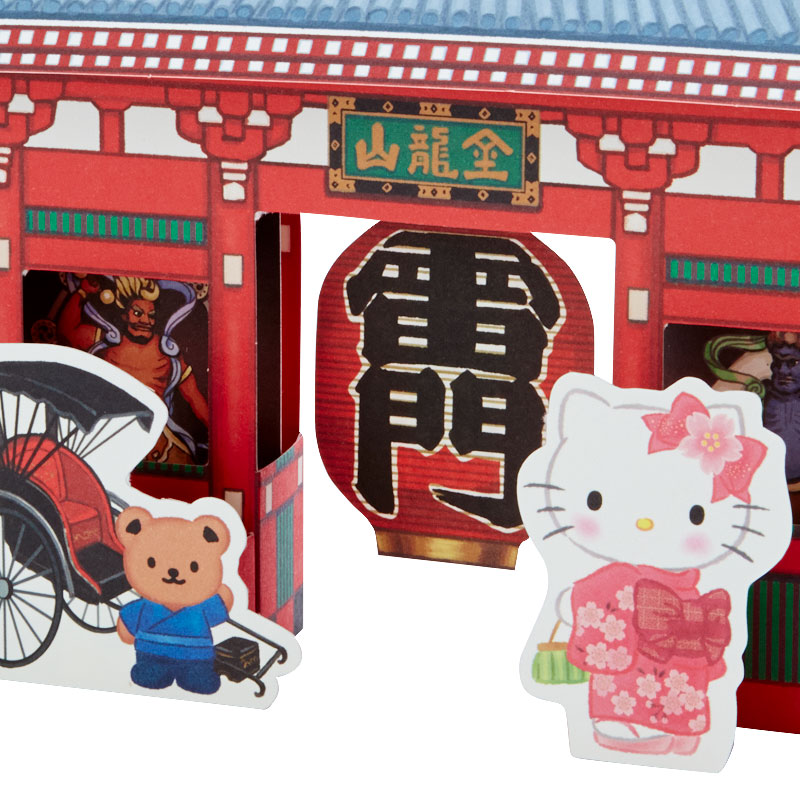 Sanrio Card - Pop up ลาย Hello Kitty Asakusa Kaminarimon (Japan Limited) ด้านบนเขียนได้ มาพร้อมซองลายน่ารัก ขนาดก่อนกาง 17.5 x 12.5 ซม.