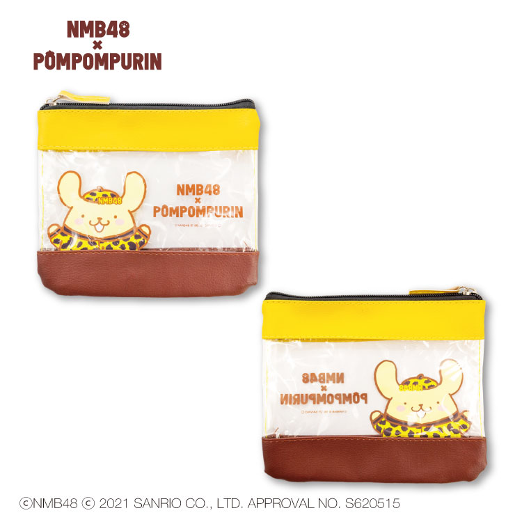 กระเป๋า NMB48 x Pompompurin Clear Flat Pouch เป็นแบบใส ตรงด้านบน-ล่างเป็นหนังเทียม ขนาด 18 x 16 ซม.