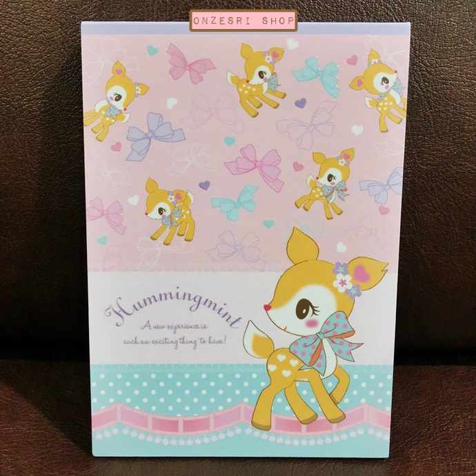 สมุดฉีกลายกวางน้อย Hummingmint สีชมพู จาก Sanrio Japan ขนาด 10.4 x 14.5 ซม. มี 4 ลาย รวม 100 แผ่น