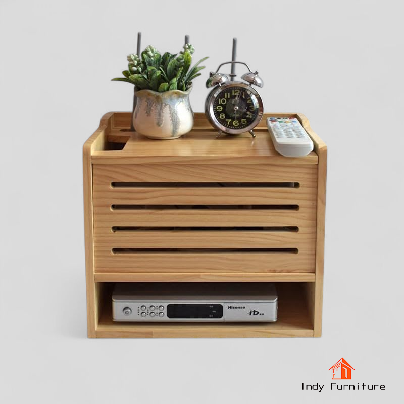 Indy Furniture WIFI-02 กล่องWIFI กล่องเก็บสายไฟ กล่องเก็บปลั๊กไฟ แท่นวางชาร์จมือถือ ไม้ยางพารา