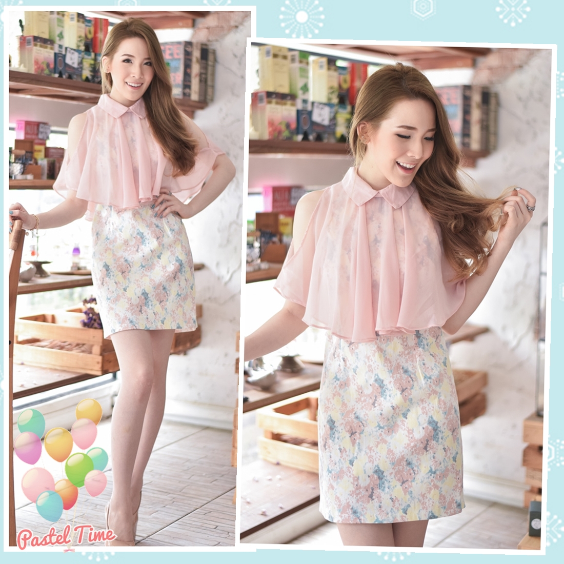 Sweet Marble & Pink Chiffon Dress