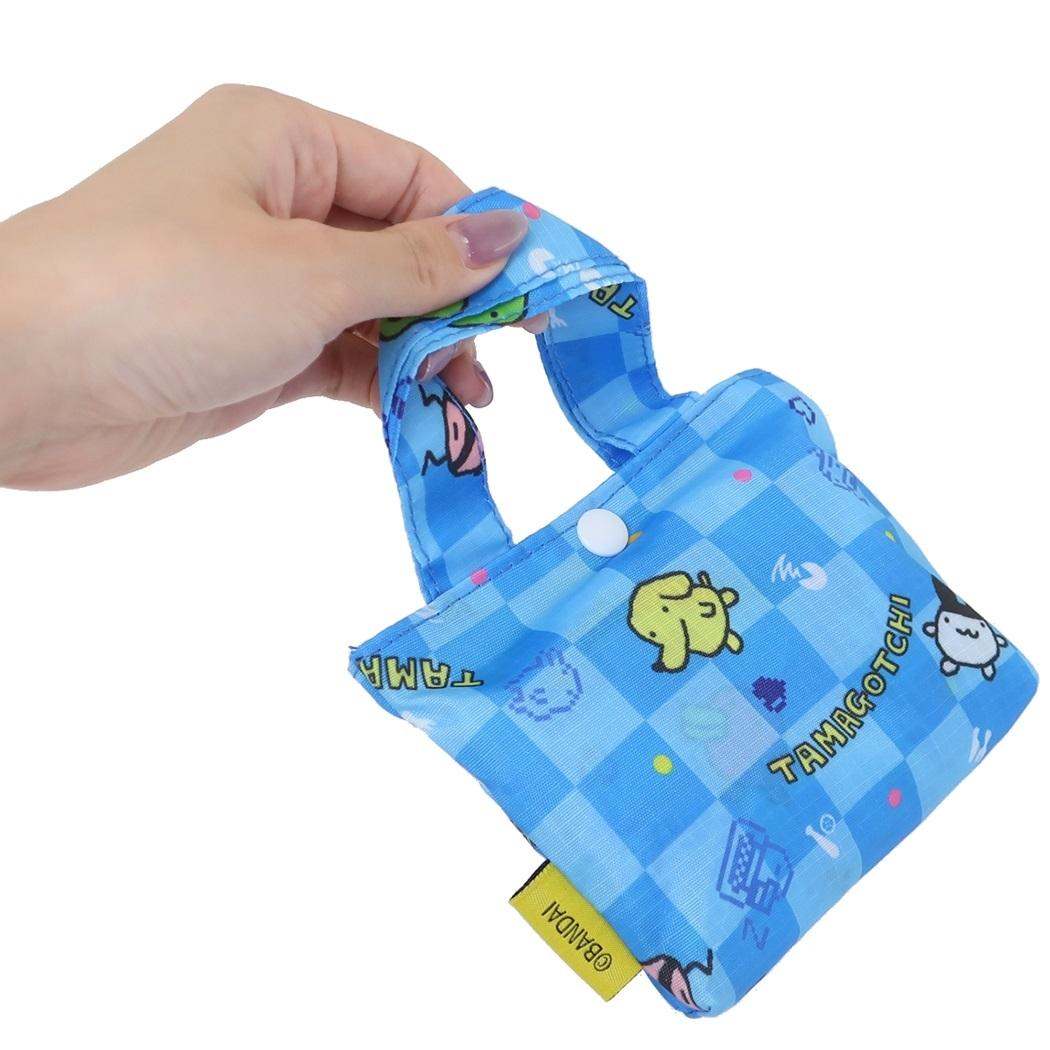 กระเป๋า Eco Bag ลาย Tamagotchi Shopping Bag สีฟ้า จากญี่ปุ่น พับได้ พกพาสะดวก ขนาด 34 x 42.5 ซม. / พับแล้วเหลือ 14.5 x 11 ซม.