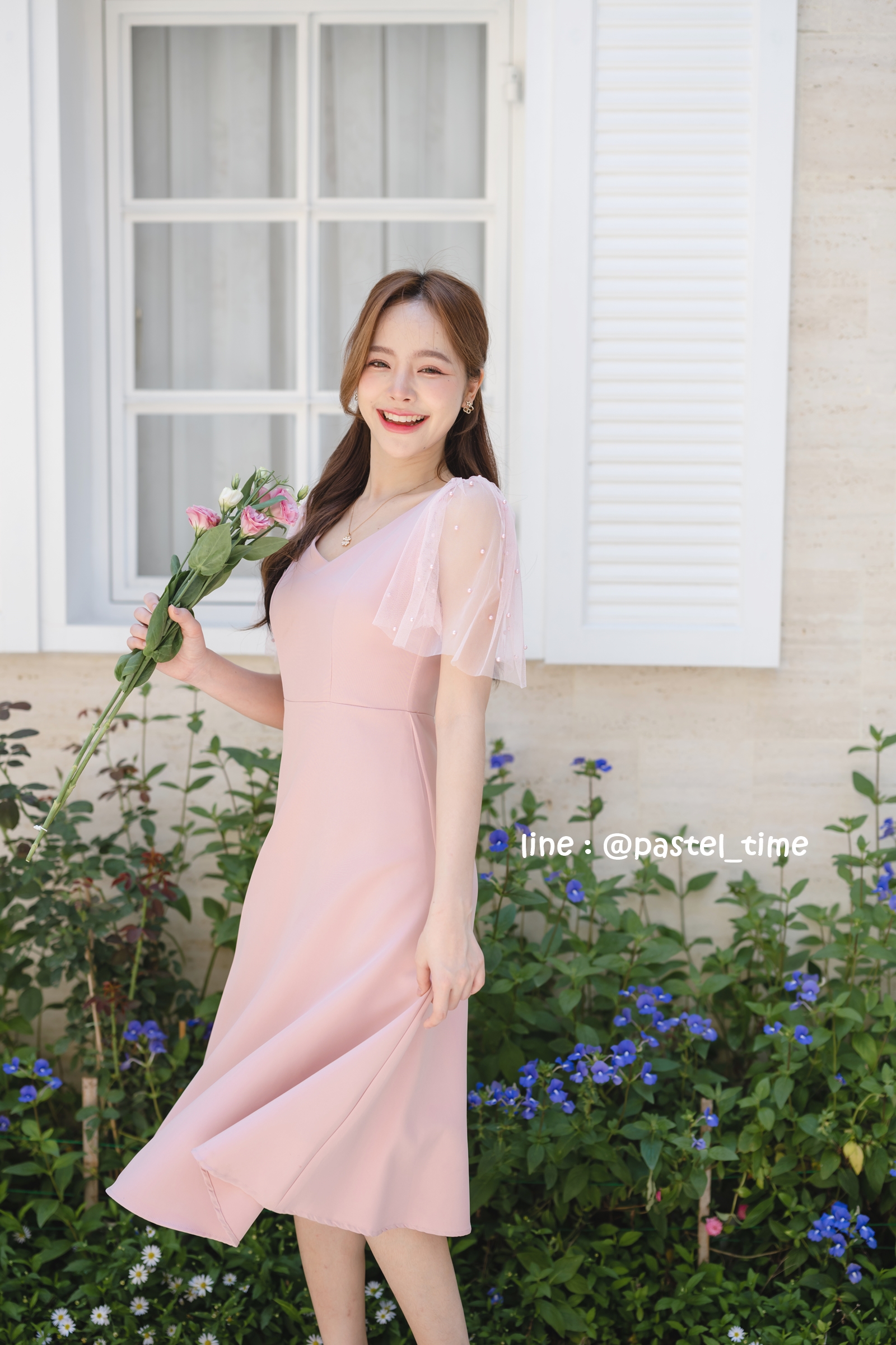Dear Darling Midi Dress - สีชมพู