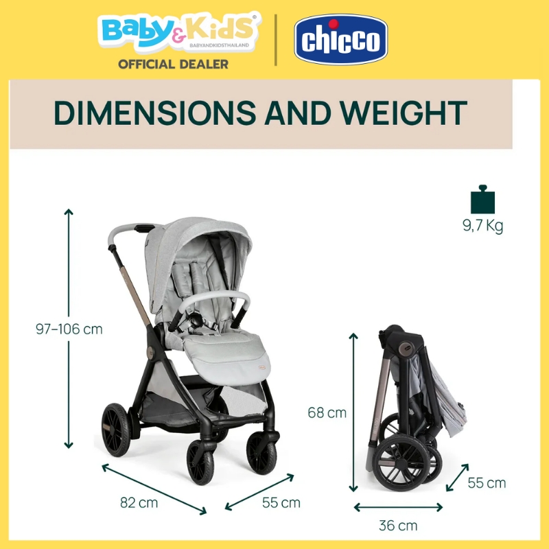 Chicco รถเข็นเด็ก รุ่นBELLAGIO พับง่ายน้ำหนักเบาเพียง9.7 kg แรกเกิด-22kg สี Black