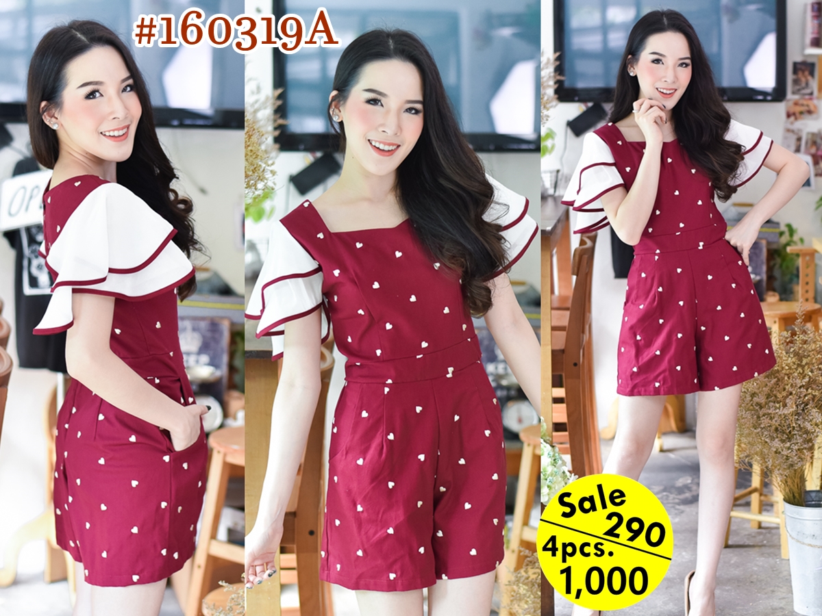 Tiny Heart Jumpsuit – Maroon สีแดงเลือดหมู : Size M