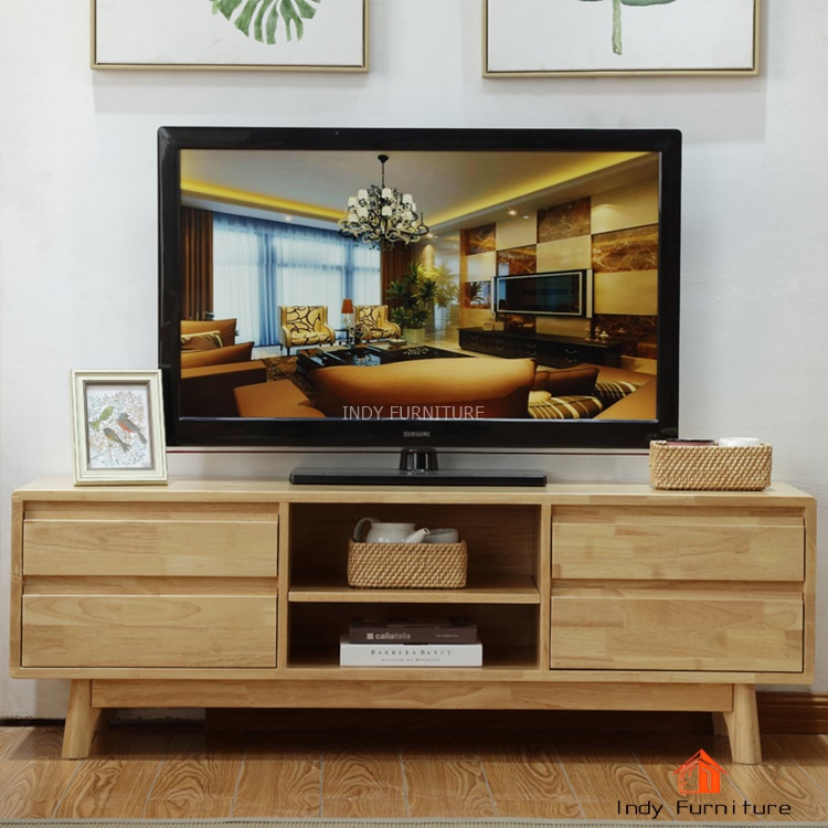 ตู้วางทีวีไม้ยางพารา รุ่น Mammos-B160 สีธรรมชาติ