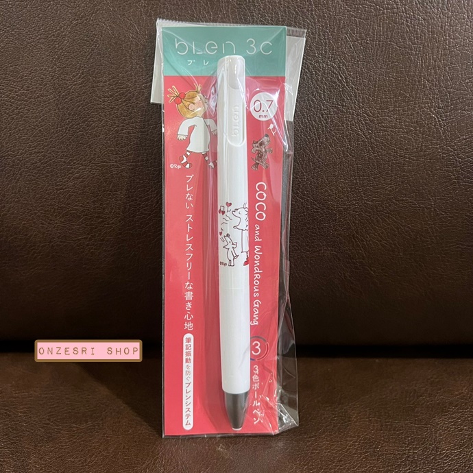 ปากกา Zebra bLen 3C ลาย Coco and Wondrous Gang สีขาว เป็นแบบหมึก 3 สีในแท่งเดียว หัว 0.7