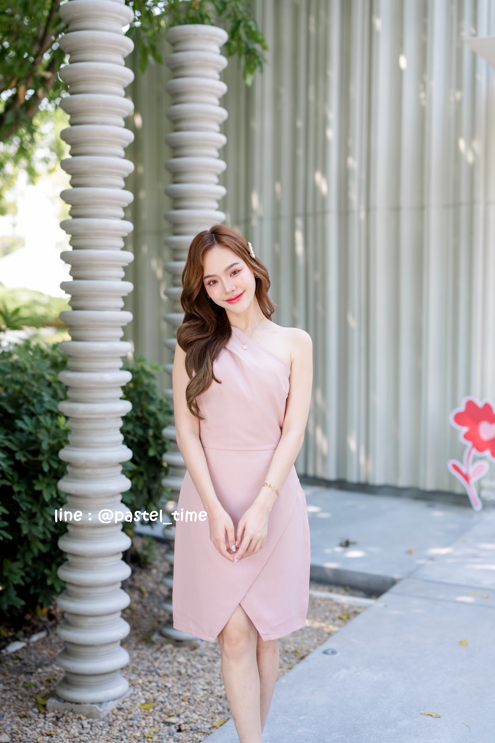 Myra one shoulder dress – สีชมพู [Made by Pastel Time]