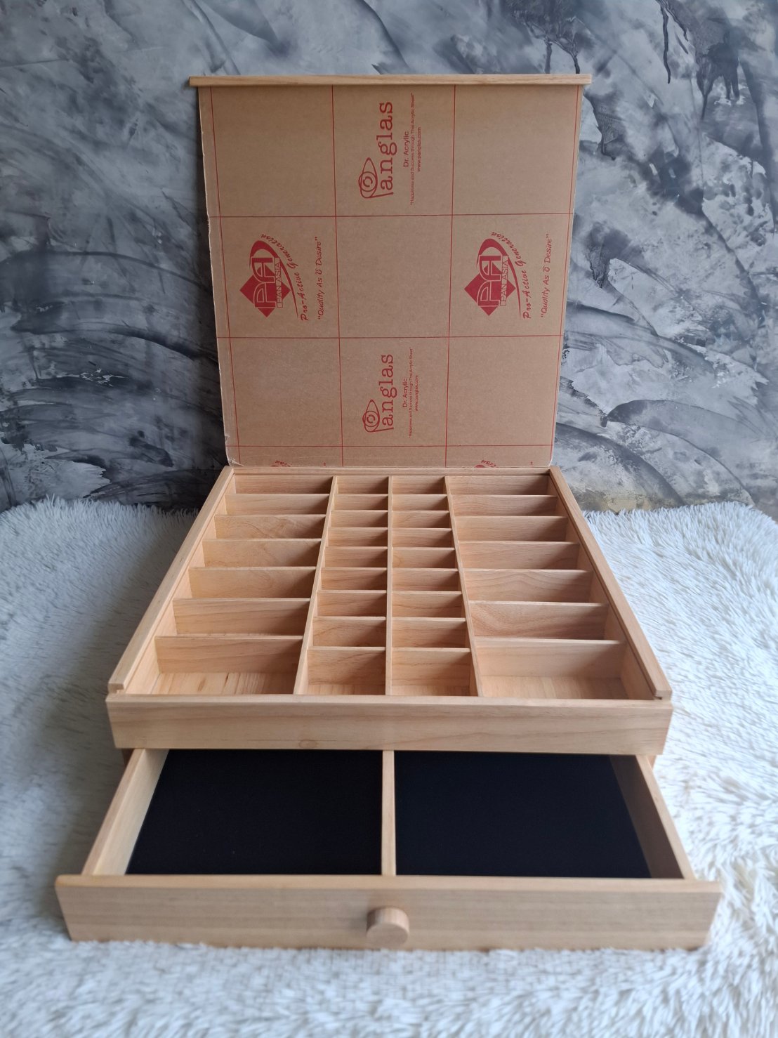 กล่องไม้ฝาสไลด์แบบมีลิ้นชัก