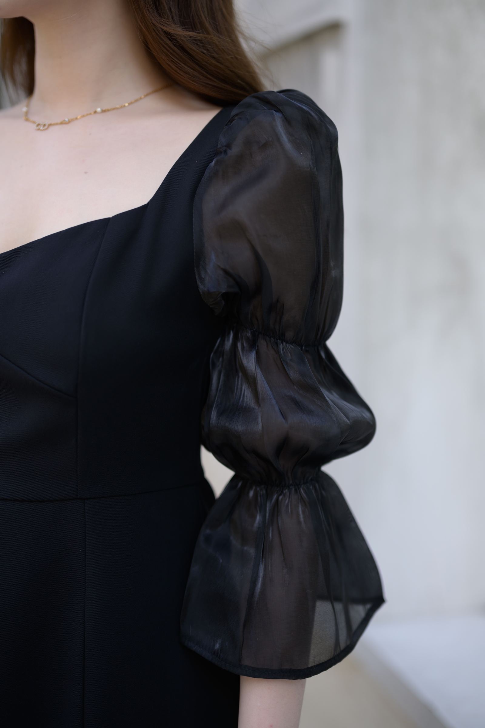 Evie Organza Puff Dress เดรสแขนพัฟ: สีดำ [Made by Pastel Time]