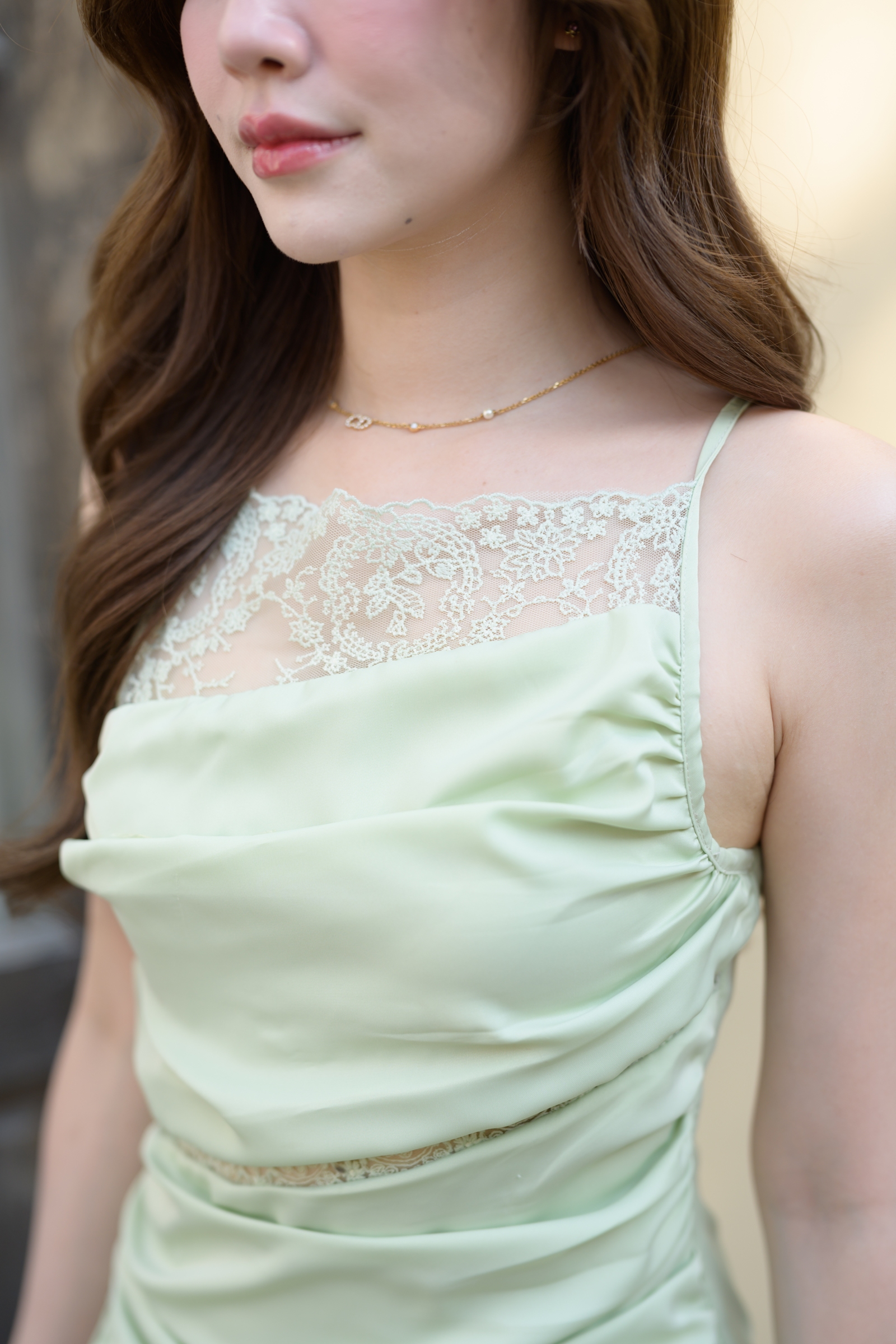 Elise Draped Lace Midi Dress : สีเขียว [Made by Pastel Time]