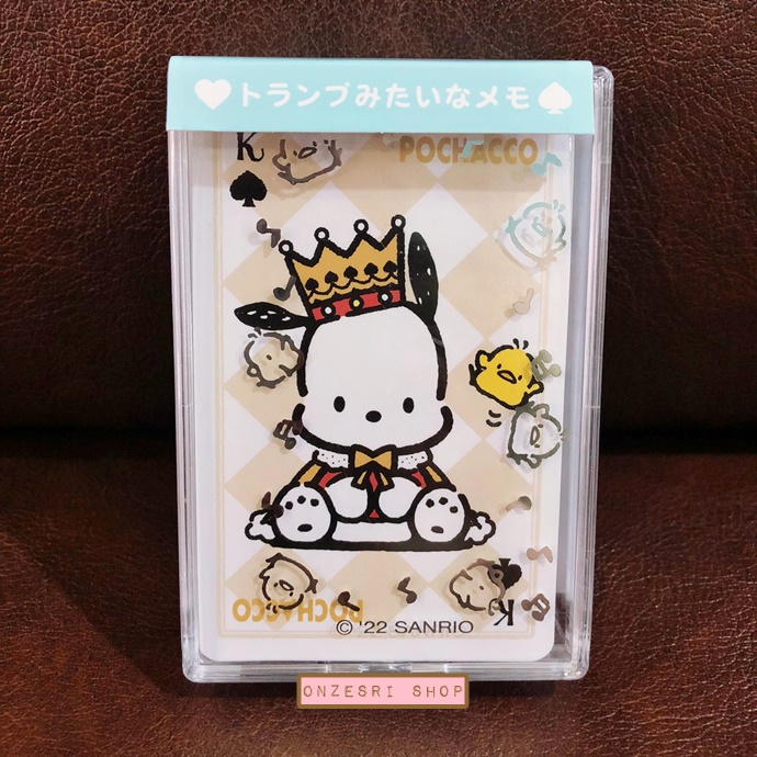 กล่องกระดาษโน้ต Forever Sanrio ลาย Pochacco ทำเป็นแบบกล่องไพ่ มีกระดาษ 4 ลาย รวม 140 แผ่น ขนาด 6.4 x 9.5 x 2.5 ซม.