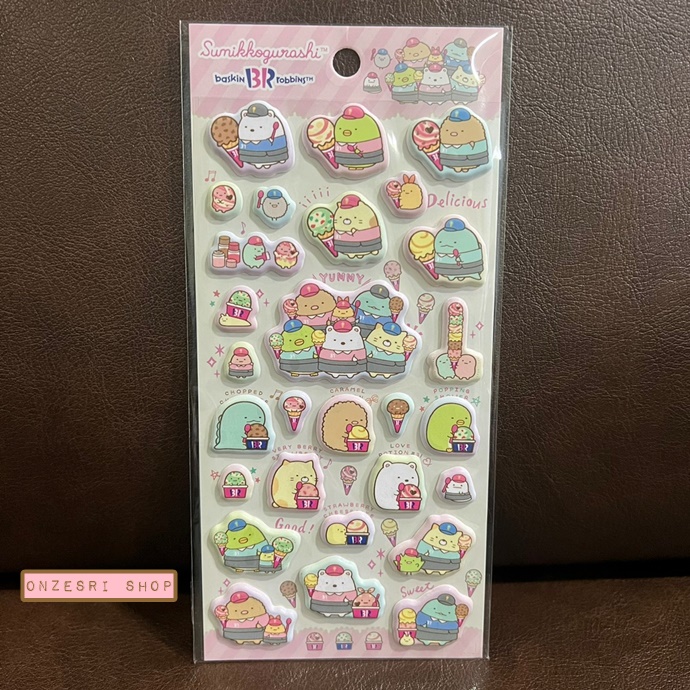 สติกเกอร์แบบนูน Sumikko Gurashi 31 Ice Cream Series Funi Funi Sticker แบบสีชมพู ขนาด 20 x 9.5 ซม.