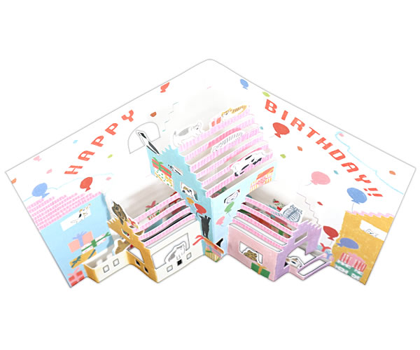 Birthday Pop Up Card จากญี่ปุ่น การ์ดอวยพรวันเกิด แบบน้องแมวโผล่ออกมาจากบ้าน เขียนด้านหลังได้ มาพร้อมซอง ขนาด 12.5 x 16.5 x 0.6 ซม.