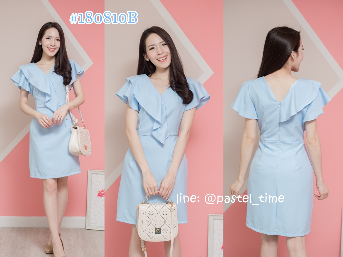 Kary Ruffle Dress – สีฟ้า