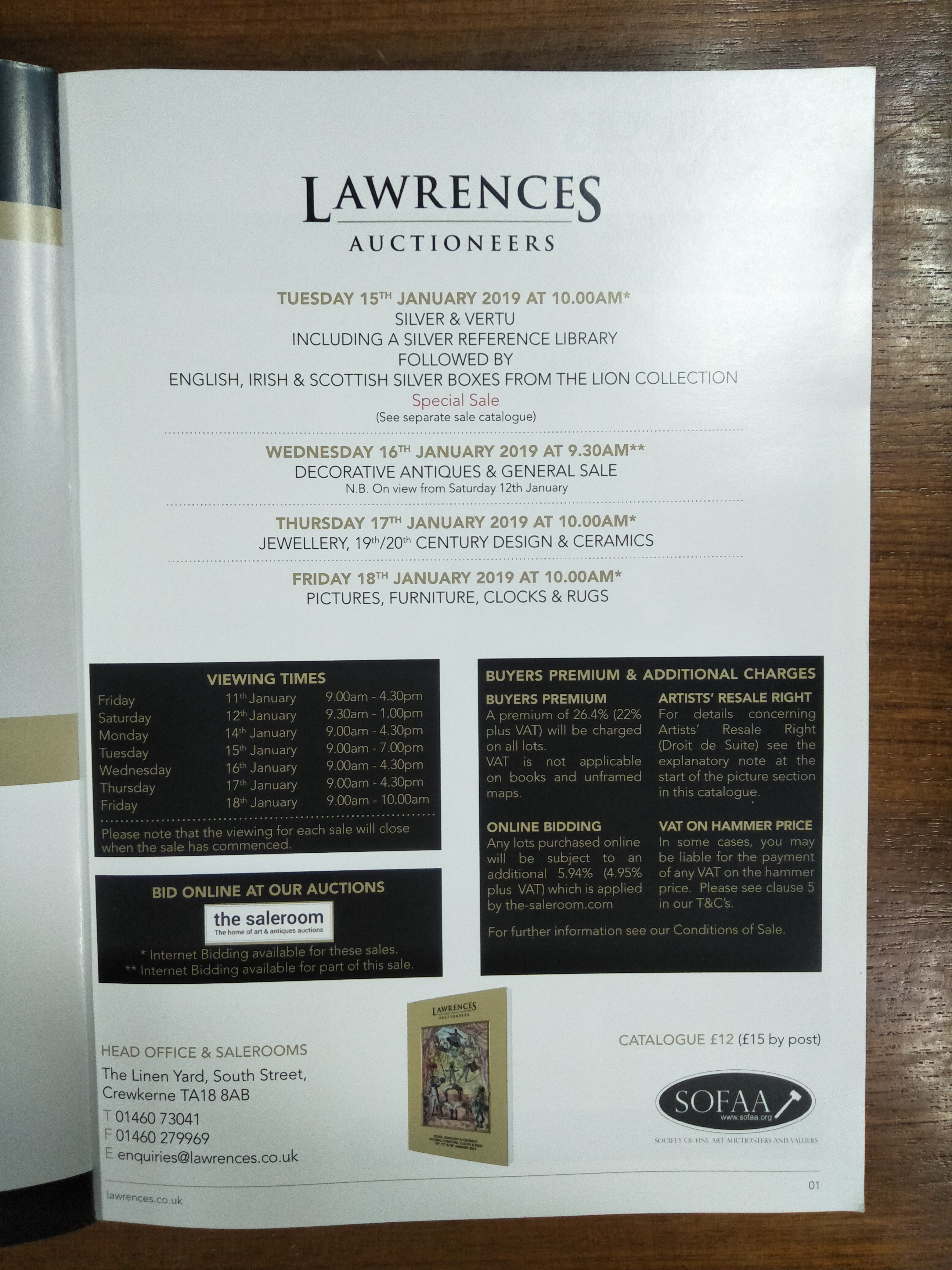 LAWRENCES : 15th,17th & 18th JANUARY 2019