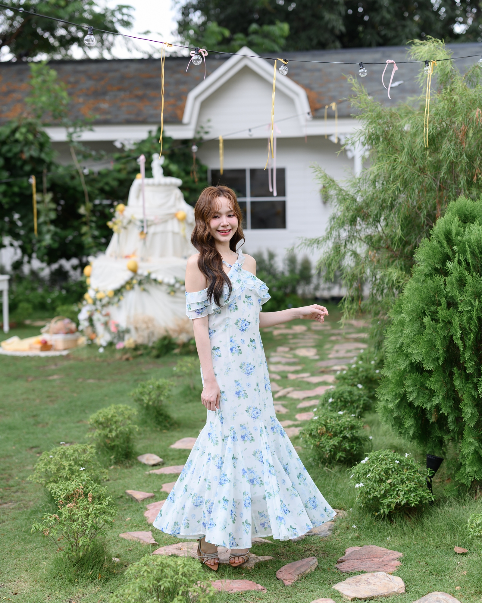 Hydrangea Off-Shoulder Maxi Dress