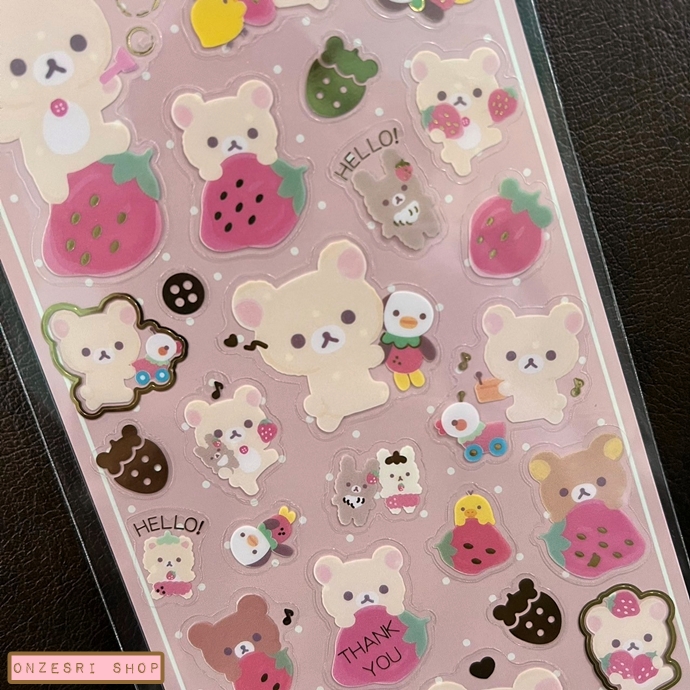 สติกเกอร์ Korilakkuma Full of Strawberry Day Sticker ขนาด 20 x 9.5 ซม. มี 2 แบบให้เลือก