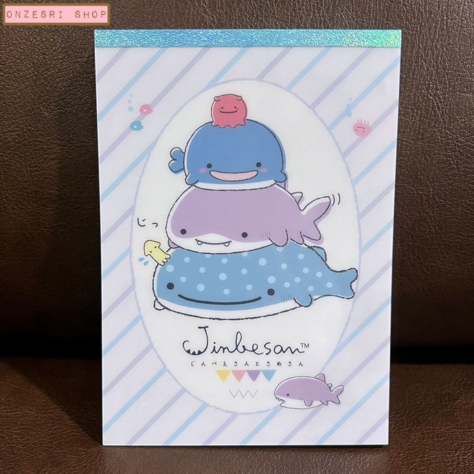 สมุดฉีก ลายฉลามวาฬ Jinbesan & Same-San ลายทาง ขนาด 14.8 x 10.5 ซม. มี 4 ลาย รวม 100 แผ่น