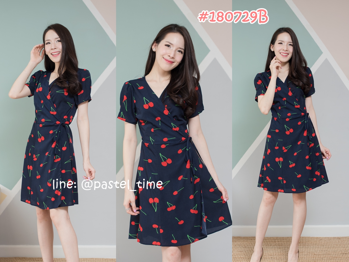 Cherry on Navy Wrap Dress