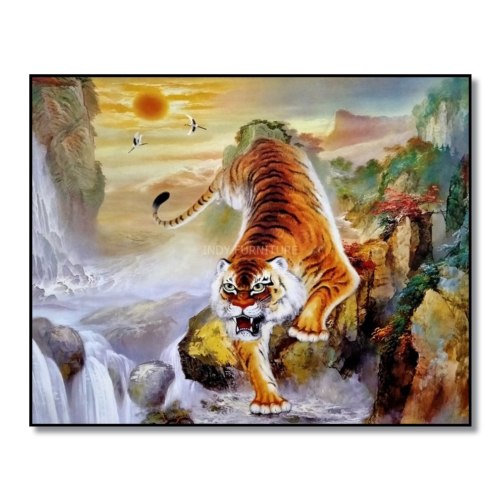 กรอบลอยภาพมงคล เสือ น้ำตก ดวงอาทิตย์ ภูเขา ขนาด 40x50x2 ซม. (2089)
