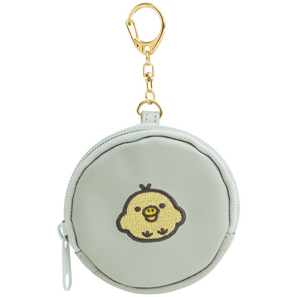 พวงกุญแจกระเป๋าใส่เหรียญ BASIC RILAKKUMA (Limited) Embroidered coin purse แบบ Kiiroitori สีฟ้าเทา ขนาด 8 x 8 x 1.5 ซม. ไม่มีขายทั่วไป เป็นแบบต้องลุ้นกับทางหน้าร้าน San-X ที่ญี่ปุ่นเท่านั้น