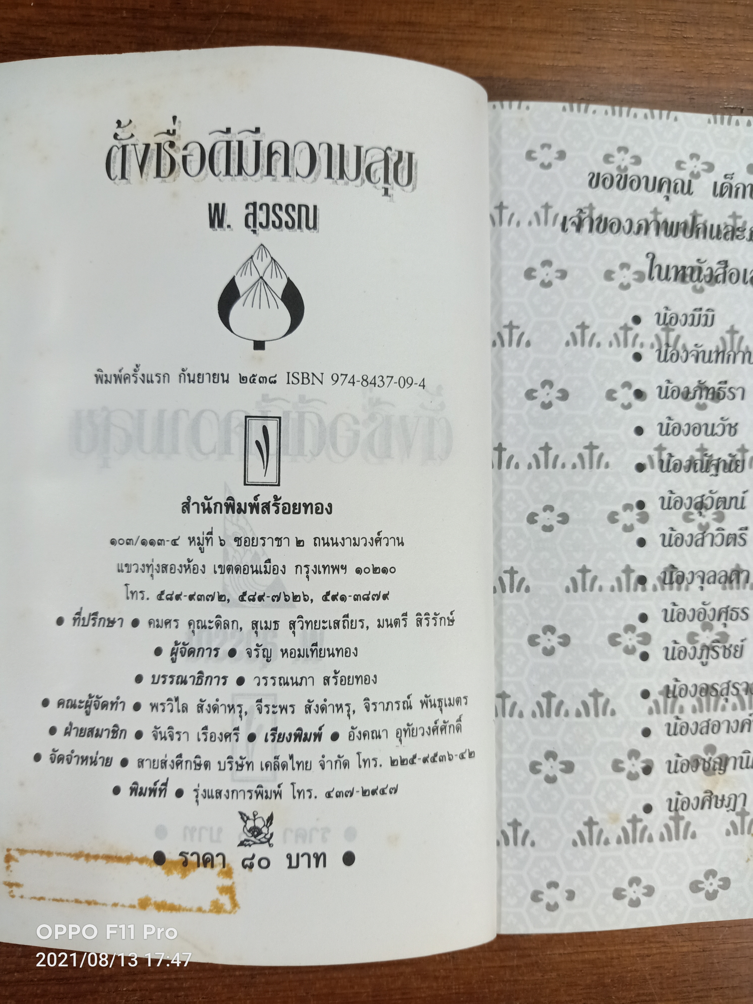 ตั้งชื่อดีมีความสุข / พ.สุวรรณ